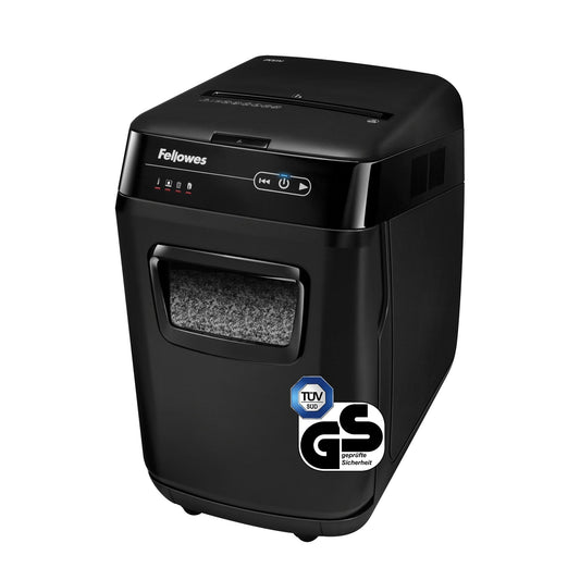 Fellowes® Aktenvernichter AutoMaxT 200M P-5 Papier, Heftklammern, Kreditkarten Partikelschnitt 10 Bl. manuell, 200 Bl. automatisch schwarz