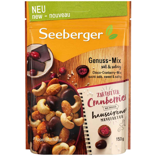 SEEBERGER Nussmischung Genuss-Mix Zartbitter-Cranberries, Cashewkerne, Honig-Salz-Mandeln 150 g/Pack.