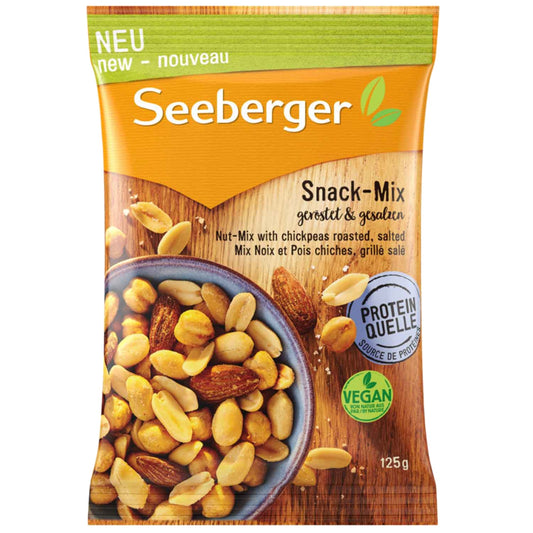 SEEBERGER Nussmischung Snack-Mix geröstet & gesalzen Erdnüsse, Kichererbsen, Rauchmandeln 125 g/Pack.