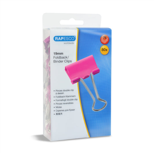 RAPESCO Foldbackklemmer 19mm Stahl pink 80 St./Pack.
