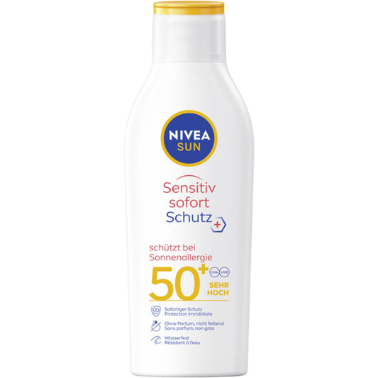 NIVEA SUN Sonnenschutzmittel Sensitiv sofort Schutz 50+ wasserfest nicht parfümiert Kunststoff, 50 % recycelt 0,2l