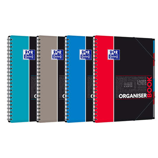 Oxford Collegeblock Organiserbook DIN A4+ kariert 90g/m² Polypropylen farbig sortiert (freie Farbauswahl nicht möglich) 80 Bl.