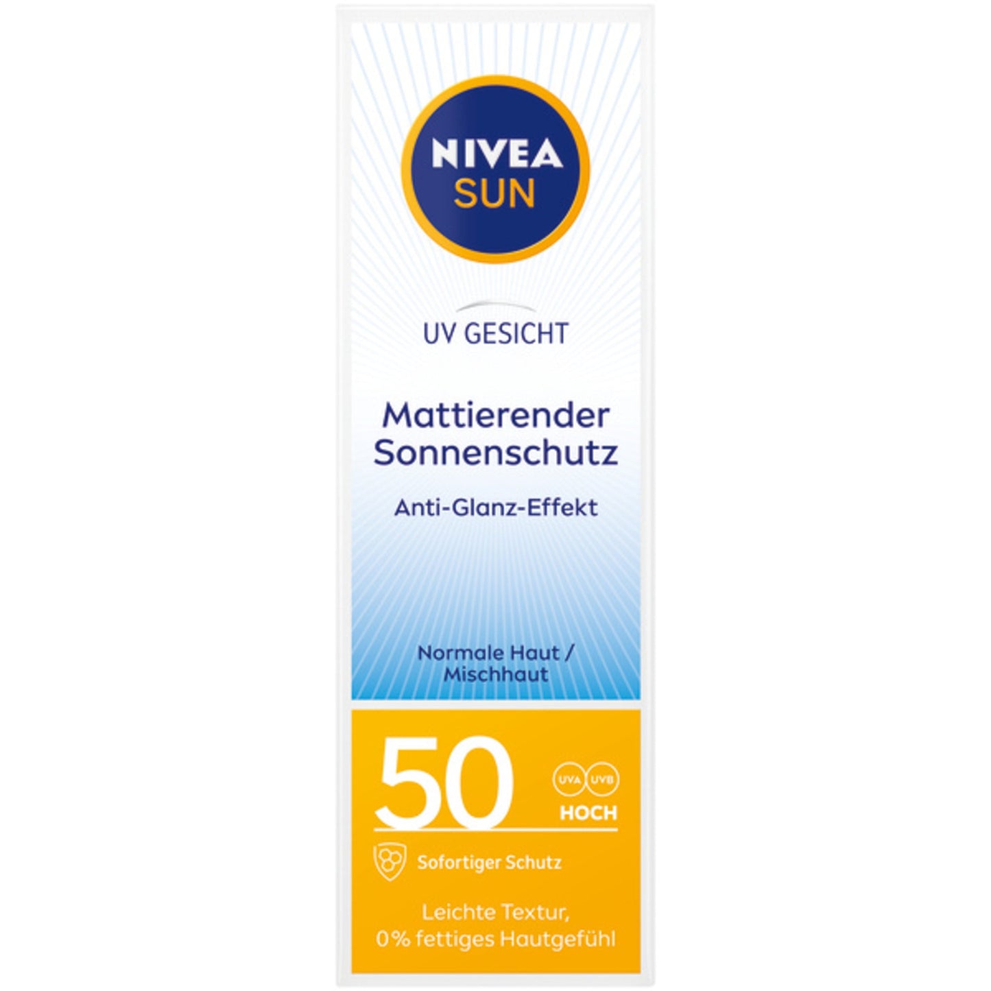 NIVEA SUN Sonnenschutzmittel UV Gesicht Mattierend 50 nicht wasserfest parfümiert Kunststoff, 50 % recycelt 0,05l