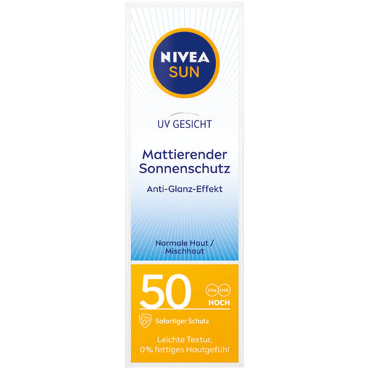 NIVEA SUN Sonnenschutzmittel UV Gesicht Mattierend 50 nicht wasserfest parfümiert Kunststoff, 50 % recycelt 0,05l