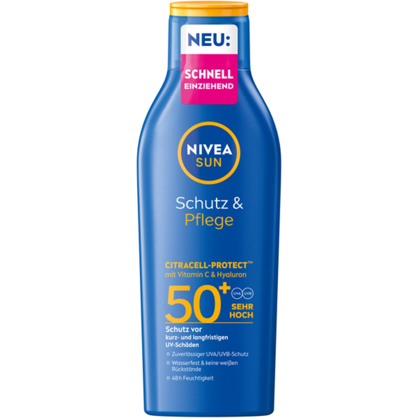 NIVEA SUN Sonnenschutzmittel Schutz & Pflege 50+ wasserfest parfümiert Kunststoff, 96 % recycelt 0,2l