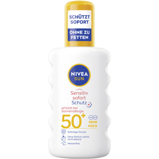 NIVEA SUN Sonnenschutzmittel Sensitiv Sofort Schutz 50+ wasserfest nicht parfümiert Kunststoff, 95 % recycelt 0,2l