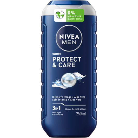 NIVEA MEN Duschgel Protect & Care Aloe Vera Flasche Kunststoff, 96 % recycelt 0,25l