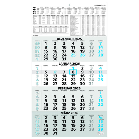 ZETTLER Wandkalender 33 x 58,8 cm (B x H) 2026 schwarz/blau