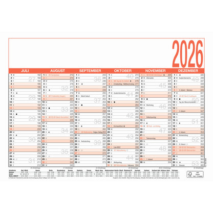 ZETTLER Tafelkalender 904 2026 6 Monate/1 Seite DIN A5 Ferientermine, Mondphasen Karton
