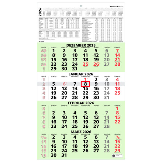 ZETTLER Wandkalender 33 x 58,5 cm (B x H) 2026 schwarz/rot/grün