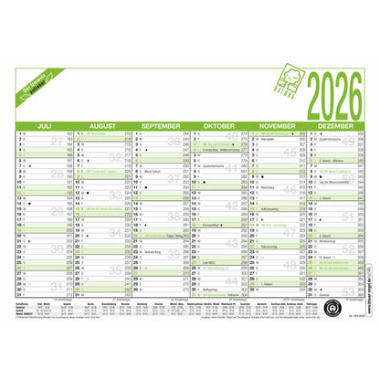 ZETTLER Tafelkalender 904 2026 6 Monate/1 Seite DIN A5 Karton, 100 % recycelt