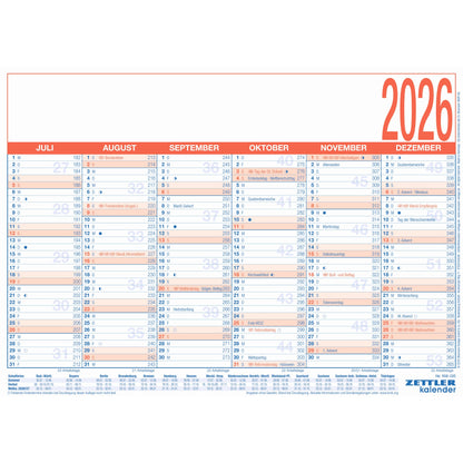 ZETTLER Tafelkalender 2026 6 Monate/1 Seite 29 x 21 cm (B x H) Pappe, kaschiert