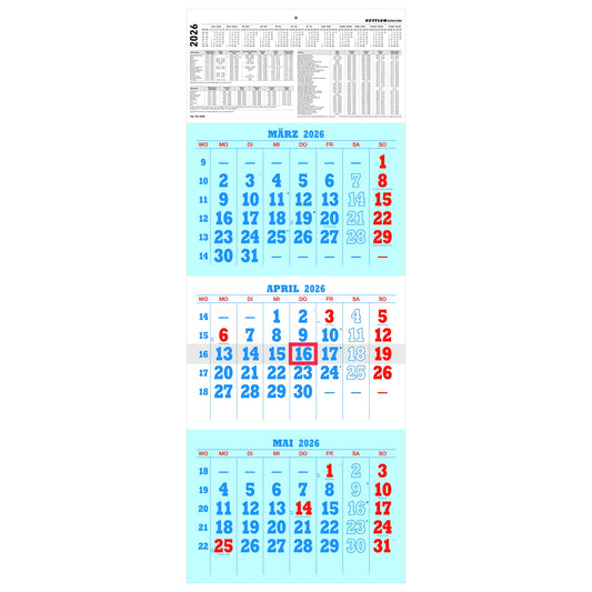 ZETTLER Wandkalender 29,7 x 78 cm (B x H) 2026 blau/rot