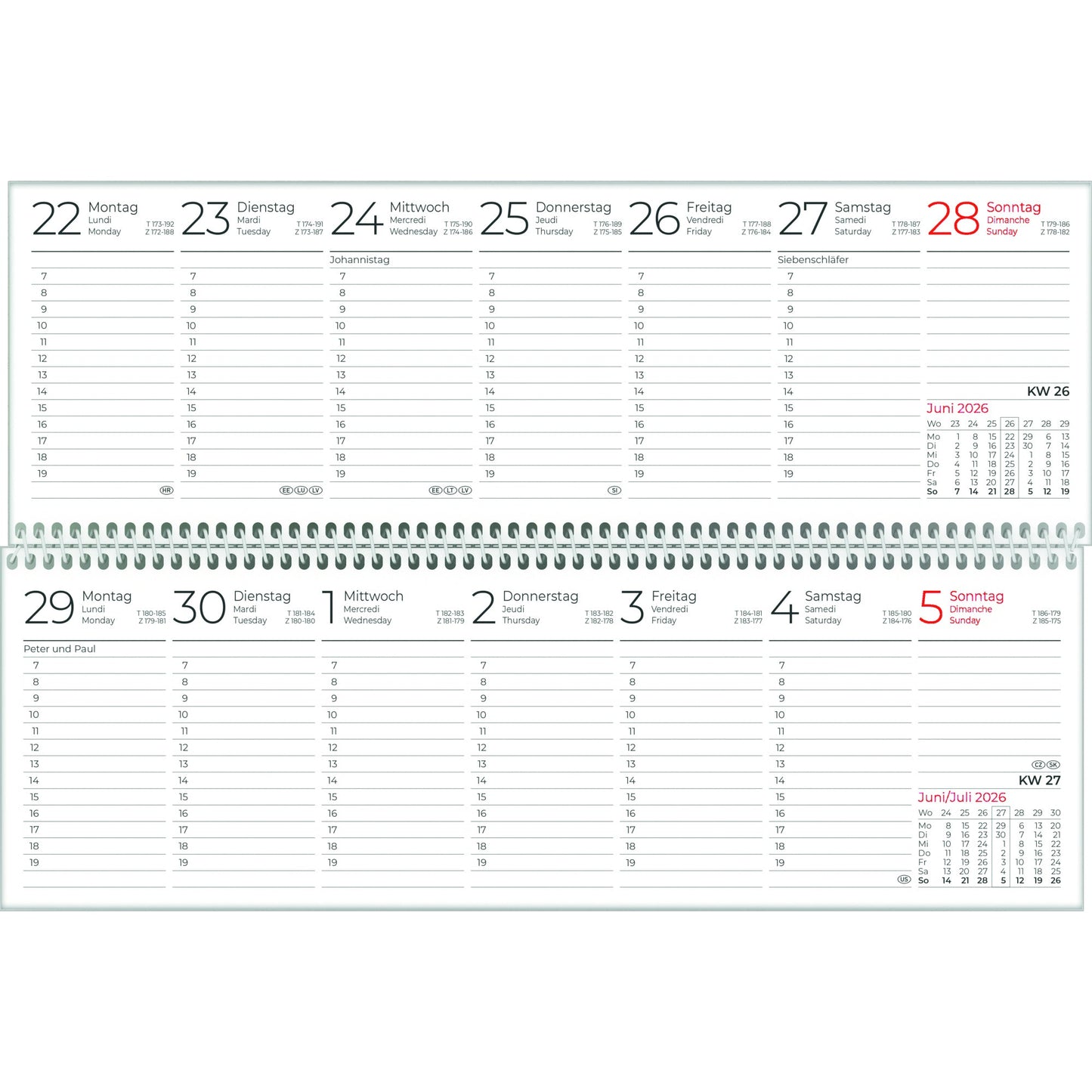 ZETTLER Querkalender 2026 1 Woche/1 Seite Karton, 100 % recycelt grau/grün
