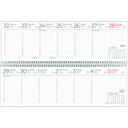 ZETTLER Querkalender 2026 1 Woche/1 Seite Karton, 100 % recycelt grau/grün
