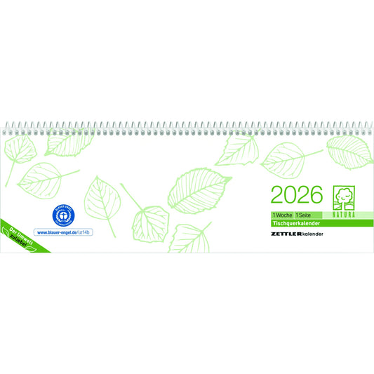 ZETTLER Querkalender 2026 1 Woche/1 Seite Karton, 100 % recycelt grau/grün