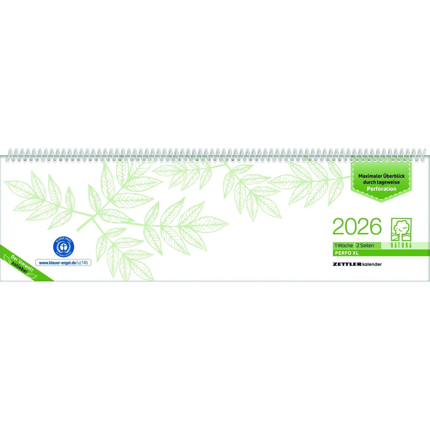 ZETTLER Querkalender 2026 1 Woche/2 Seiten Karton grün