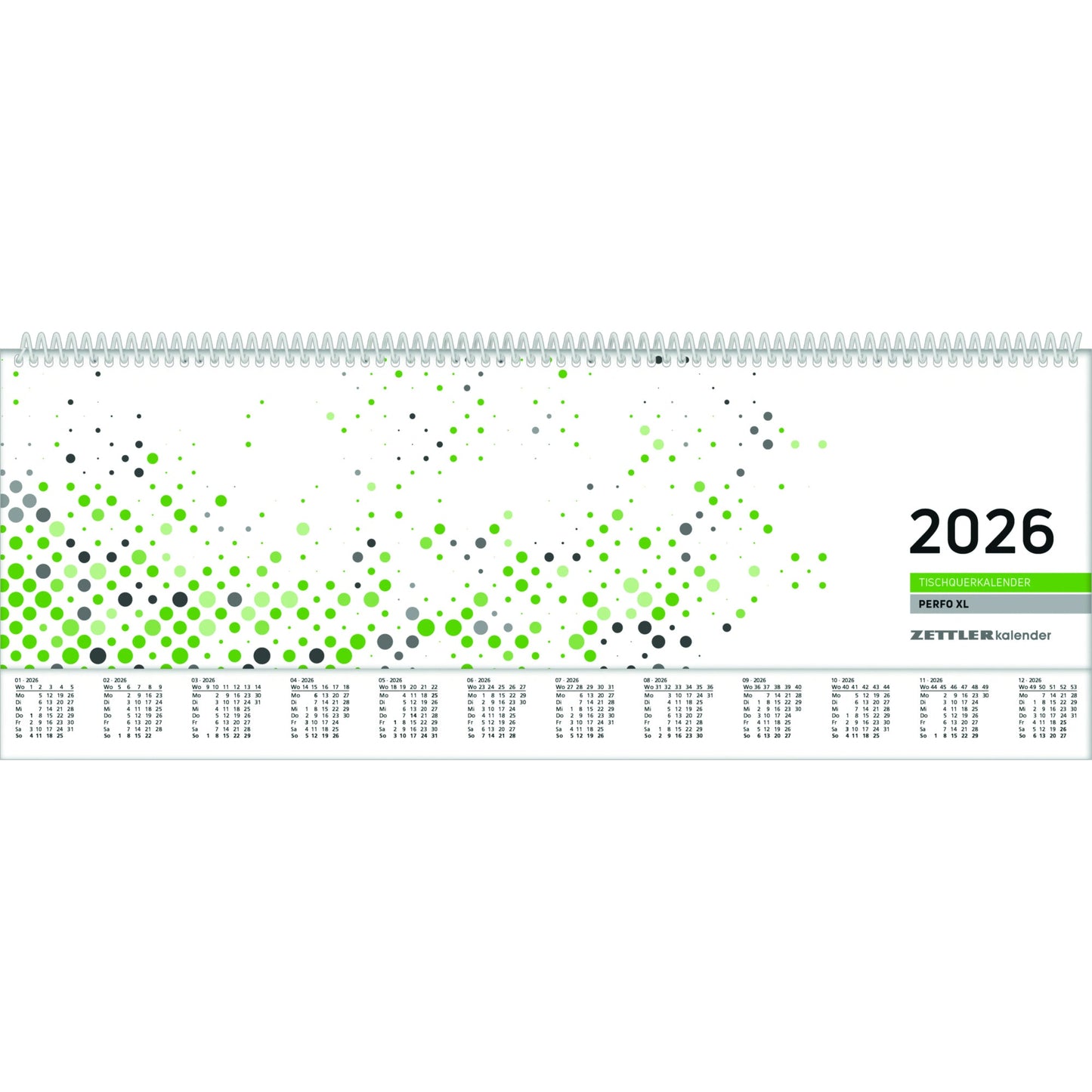 ZETTLER Querkalender 2026 1 Woche/2 Seiten Karton grün