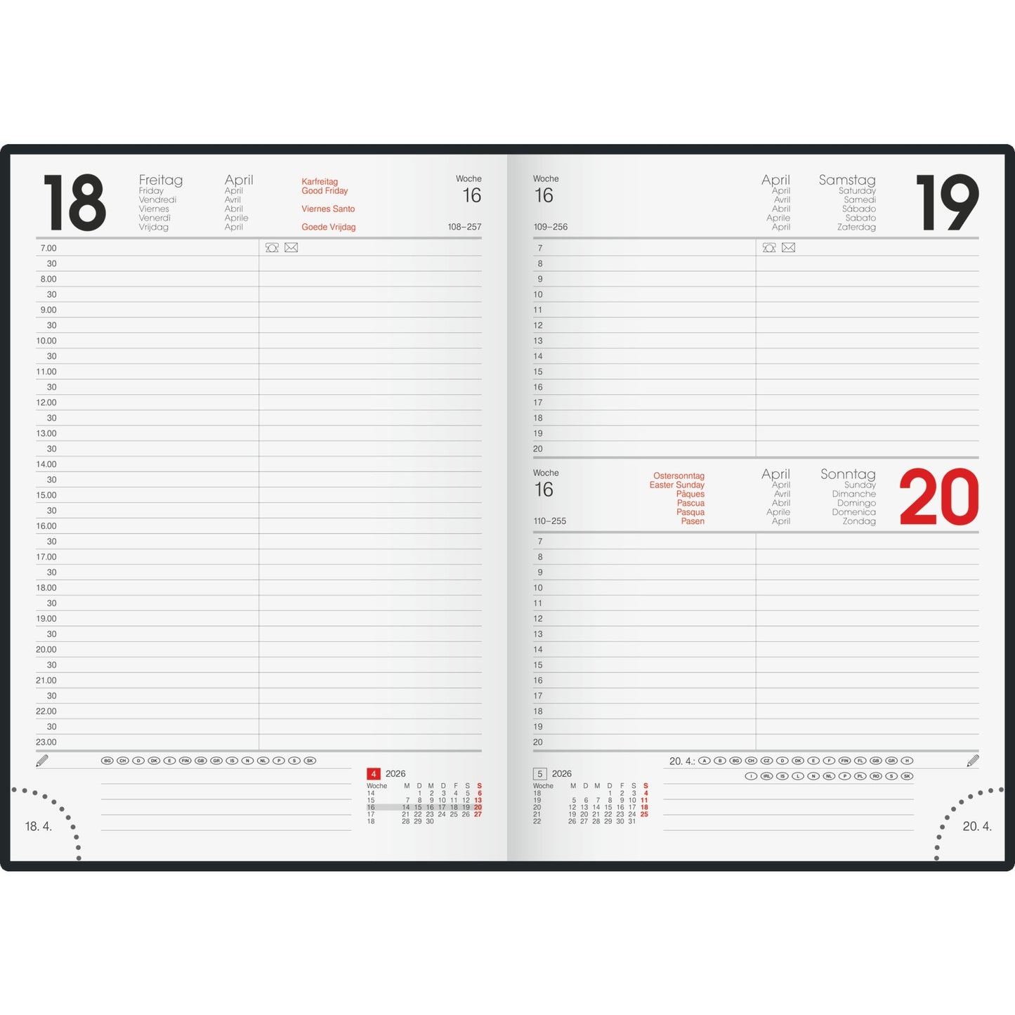 BRUNNEN Buchkalender 795 2026 14,5 x 20,6 cm (B x H) 1 Tag/1 Seite, Sa/So 1 Seite Miradur blau