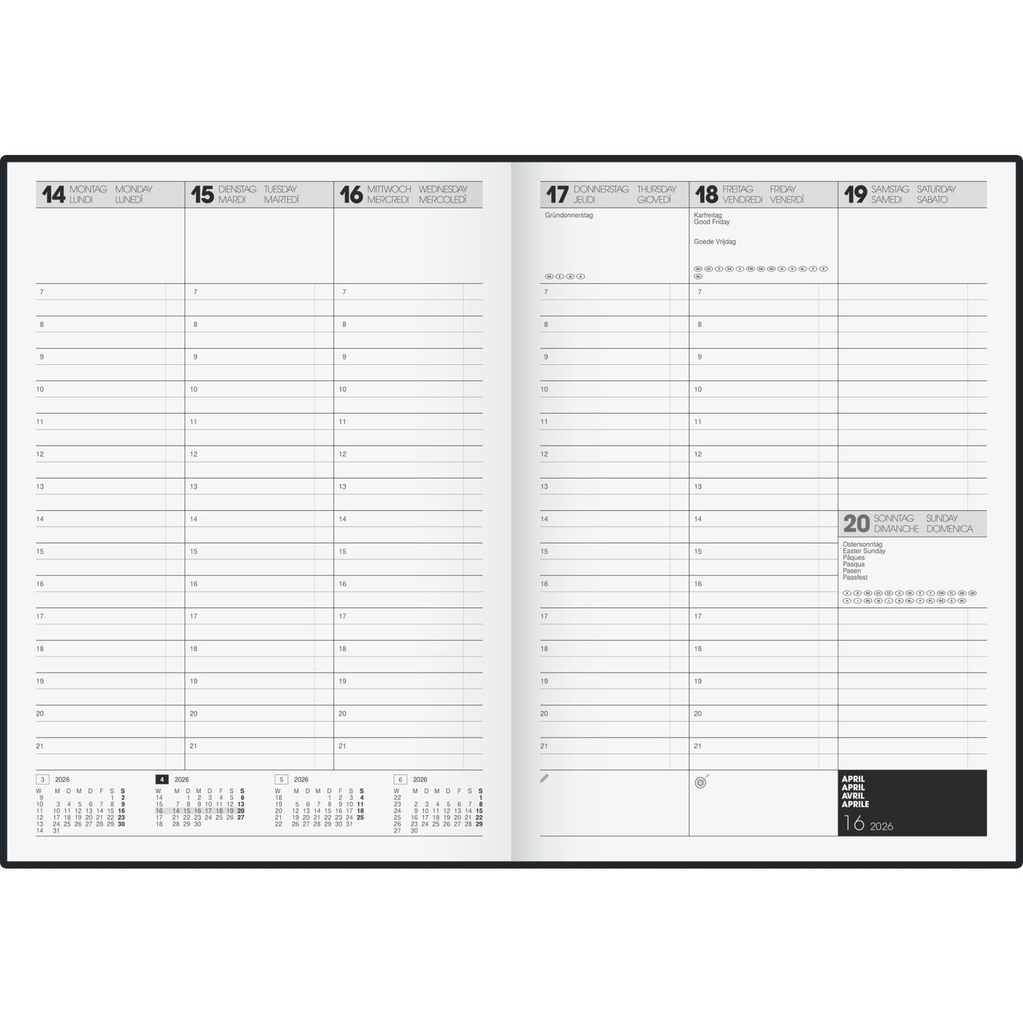 BRUNNEN Buchkalender 781 2026 21 x 29,7 cm (B x H) 1 Woche/2 Seiten Balacron schwarz