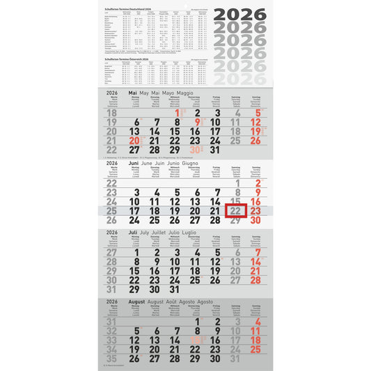 rido/idé Wandkalender 30 x 62,5 cm (B x H) 2026 70g/m² schwarz/rot