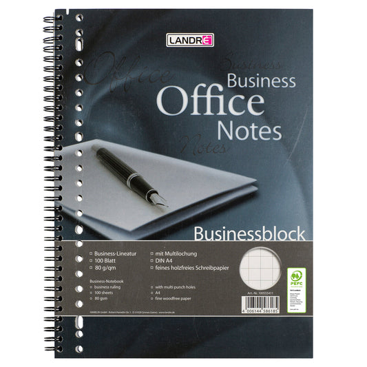 Landré Collegeblock Business Office Notes DIN A4+ kariert 80g/m² grau 100 Bl.