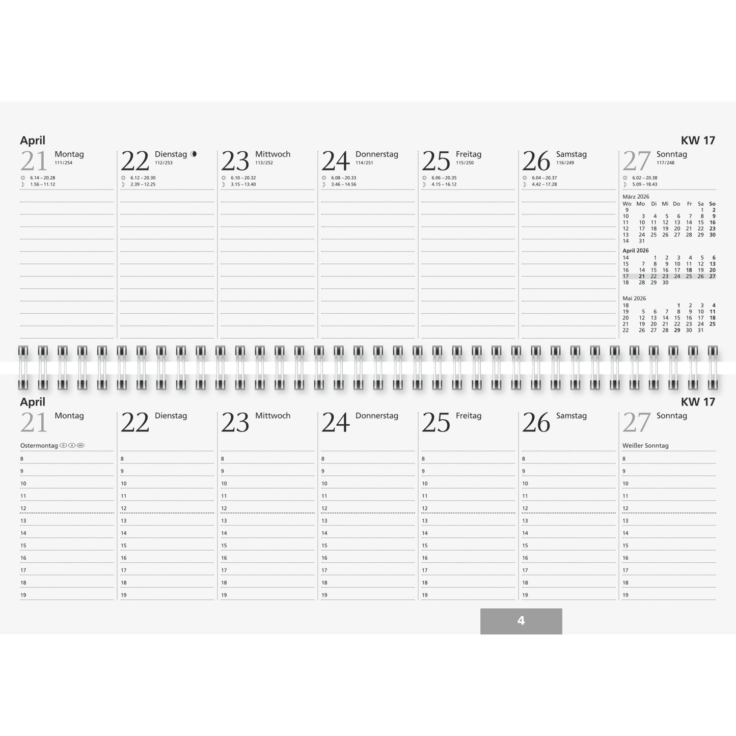 Glocken Querkalender 2026 1 Woche/1 Seite Karton, 100 % recycelt beige