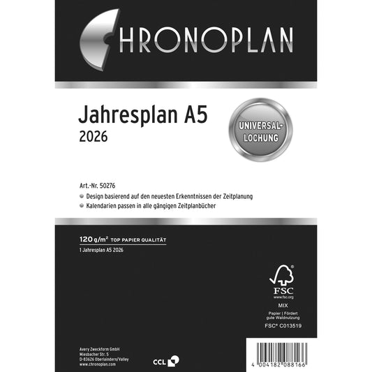 Chronoplan Einlage Kalender 2026 DIN A5 12 Monate/2 Seiten