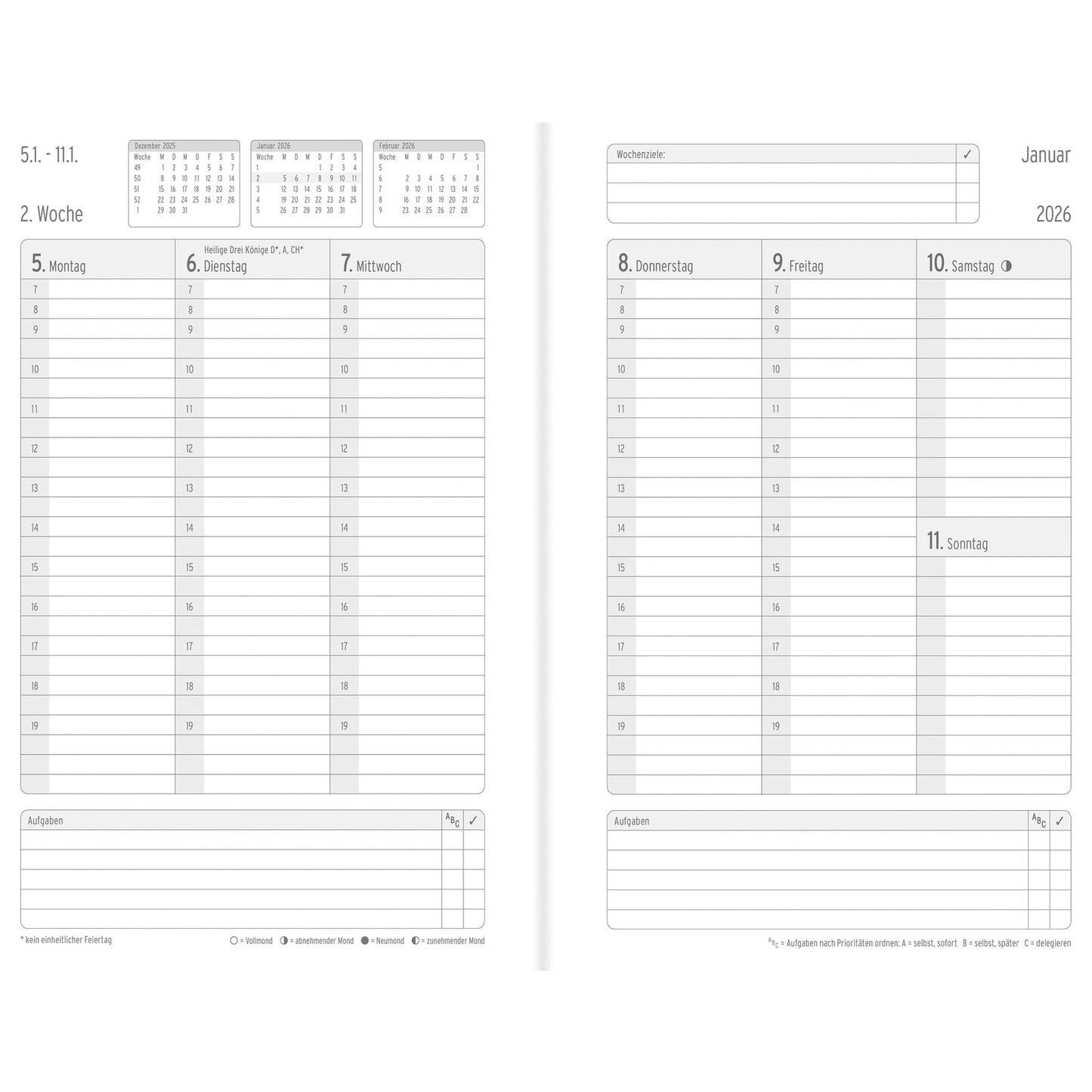 Chronoplan Buchkalender Black Edition 2026 DIN A5 1 Woche/2 Seiten Karton, folienlaminiert schwarz