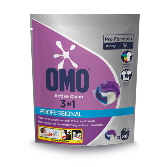OMO Waschmittel Professional Active Clean 3 in 1 Buntwäsche, Weißwäsche pH-Wert: 9 80 St./Pack.