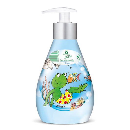 Frosch Flüssigseife sensitiv dermatologisch getestet biologisch abbaubar Ausführung des Behälters: Pumpflasche Material des Behälters: Kunststoff, 100 % recycelbar 0,3l