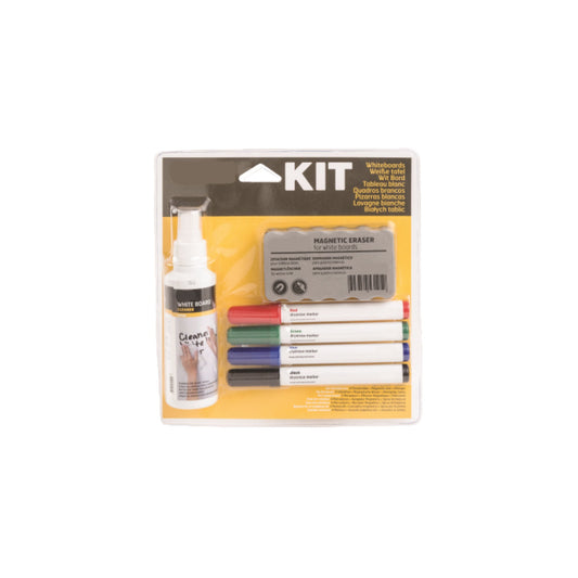 Starterset Whiteboard Kit 4 trocken abwischbare Marker (schwarz, rot, grün, blau), 1 leichter Whiteboardlöscher, 1 Reinigungssprayflasche (125 ml)