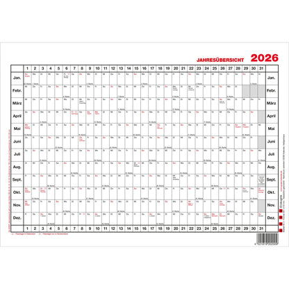 GÜSS® Plakatkalender Jahresübersicht 2026 DIN A3 quer 42 x 30 cm (B x H) 12 Monate/1 Seite Karton