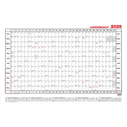GÜSS® Plakatkalender 2026 140 x 84 cm (B x H) 12 Monate/1 Seite Karton