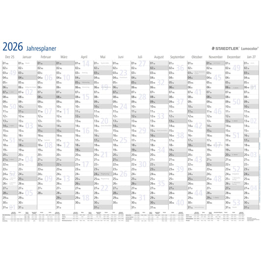 STAEDTLER® Plakatkalender Lumocolor® 2026 DIN A1 84,1 x 59,4 cm (B x H) 14 Monate/1 Seite Kunststoff