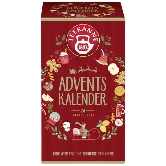 Teekanne Tee Adventskalender Süßer Bratapfel, Winterzeit, Schneeträumchen, Rooibos Vanille, Sweet Kiss, Italienische Limone, Mediterraner Pfirsich, Türkischer Apfel, Spanische Orange, Schwedische Blaubeere, Marokkanische Minze, New York Chai 24 Btl./Pack.