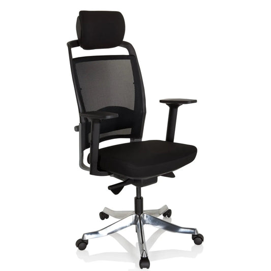 hjh OFFICE Bürodrehstuhl IKAST I 45-56cm Synchronmechanik Rolle hart gebremst (für Teppichboden) Aluminium schwarz