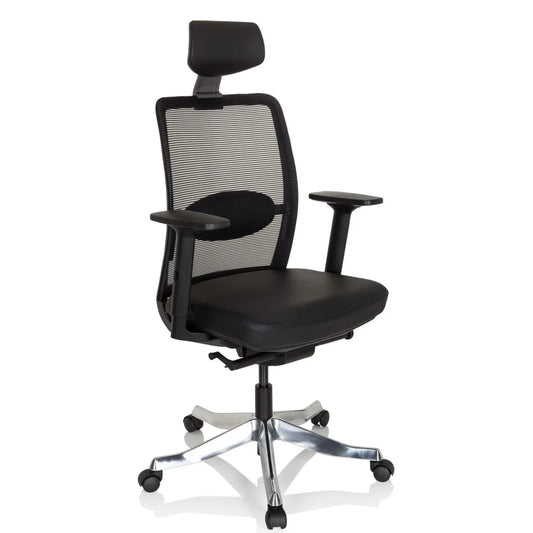 hjh OFFICE Bürodrehstuhl SENATOR PRO 48-59cm Synchronmechanik Rolle hart gebremst (für Teppichboden) Aluminium, poliert schwarz