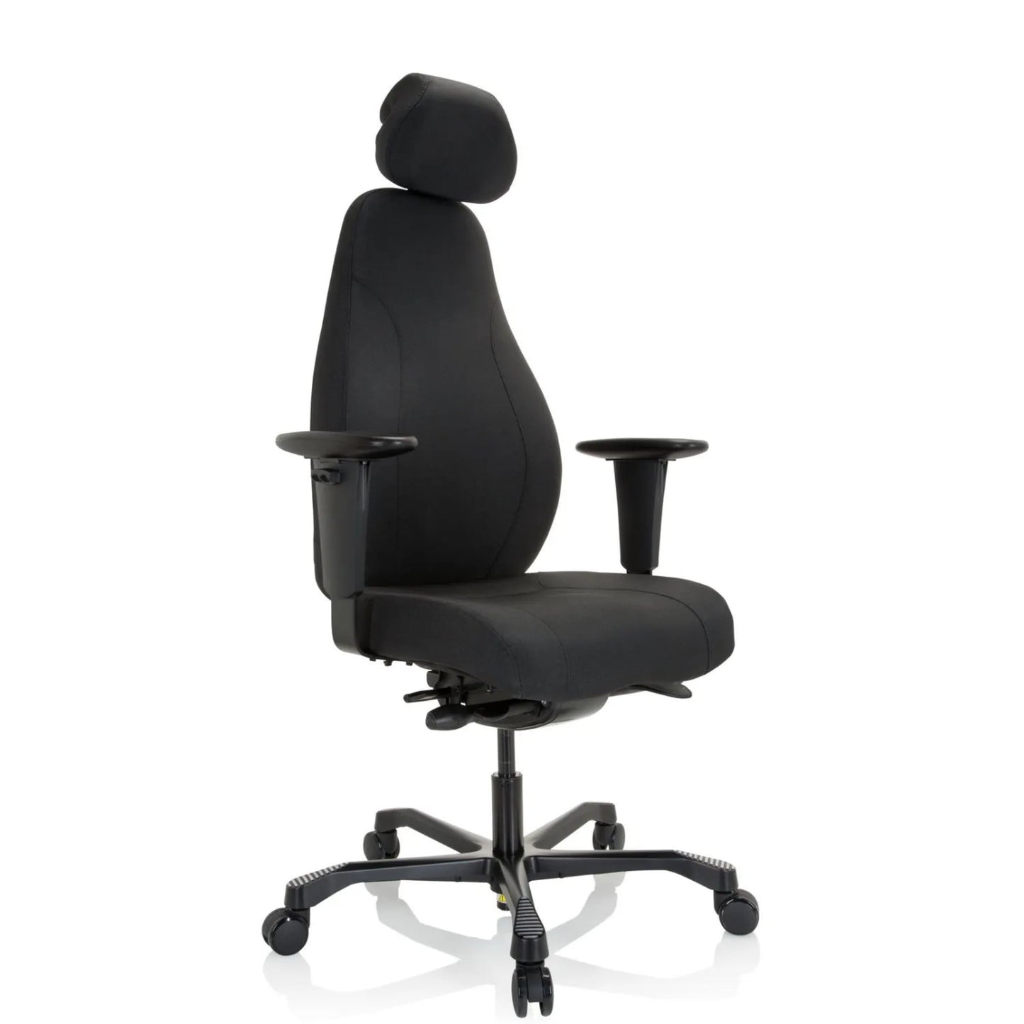 hjh OFFICE Chefsessel RESISTO XXL 46-57cm Synchronmechanik mit Armlehnen Rolle universell (für Hart- und Teppichböden) Aluminium, lackiert schwarz