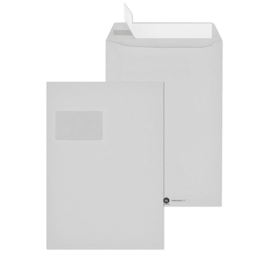 MAILmedia Versandtasche DIN C4 229 x 324 mm (B x H) mit Haftklebung mit Fenster 100g/m² recyclinggrau 250 St./Pack.