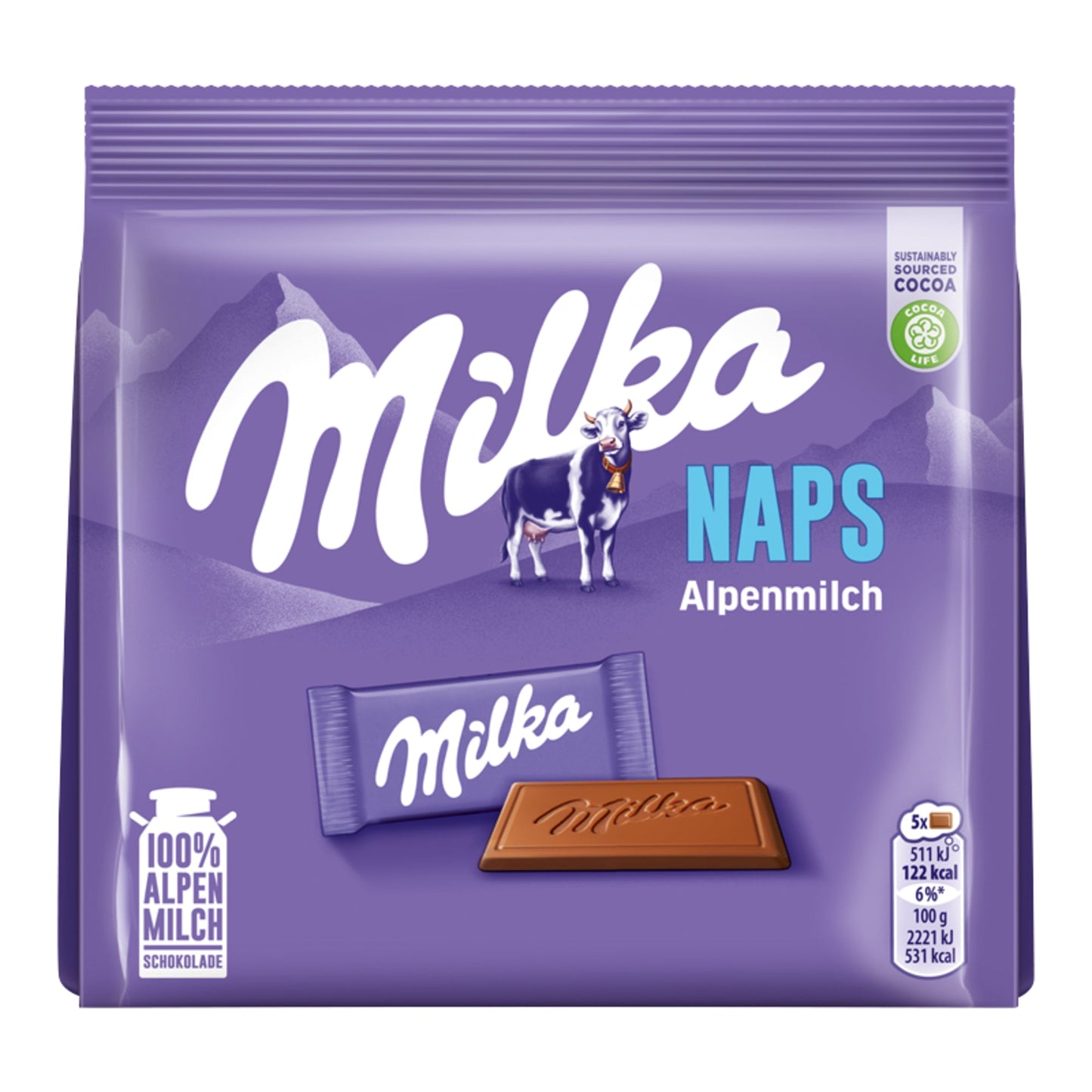 Milka Schokolade Naps Alpenmilch 119 g/Pack.