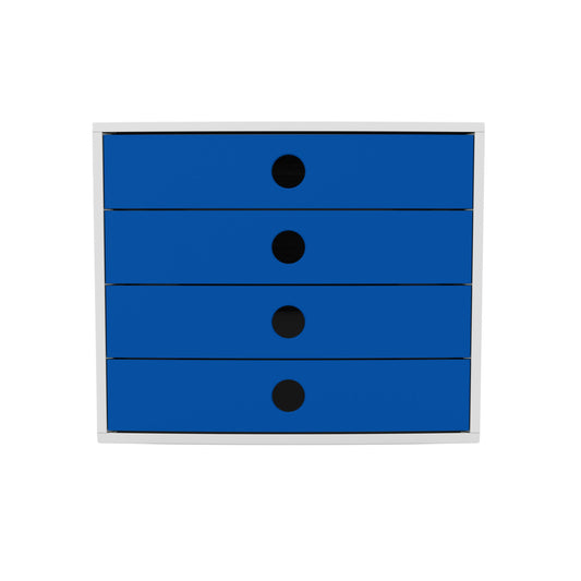 Soennecken Schubladenbox oeco 4 Schubladen DIN A4+ Kunststoff, 98 % recycelt Gehäusefarbe: lichtgrau Farbe der Schublade: blau