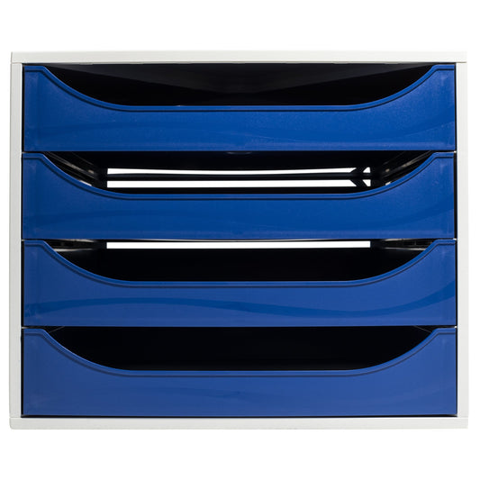 Soennecken Schubladenbox oeco 4 Schubladen DIN A4+ Kunststoff, 98 % recycelt Gehäusefarbe: lichtgrau Farbe der Schublade: blau