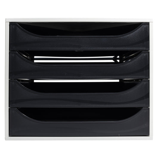 Soennecken Schubladenbox oeco 4 Schubladen DIN A4+ Kunststoff, 98 % recycelt Gehäusefarbe: lichtgrau Farbe der Schublade: schwarz