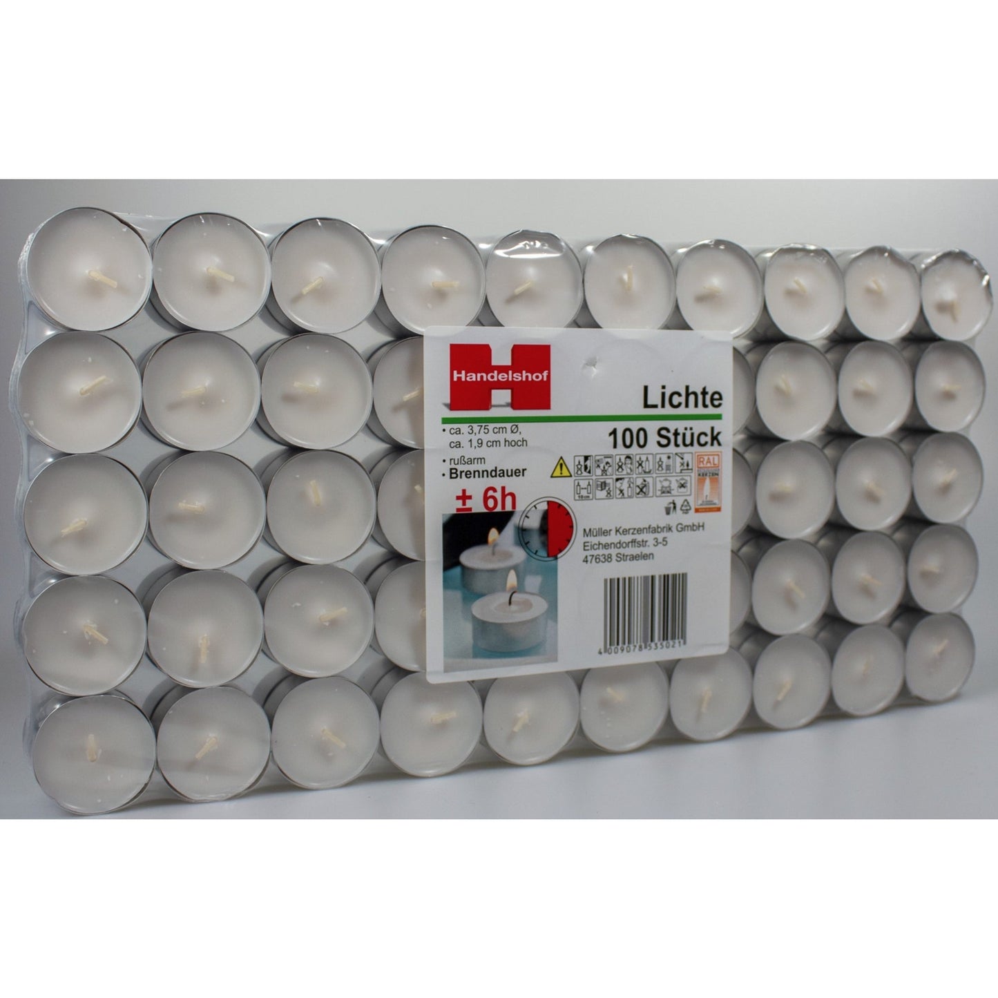 Müller Kerzen Teelicht FLATPACK 37,5mm 19mm ca. 6h weiß 100 St./Pack.