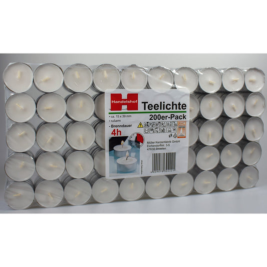 Müller Kerzen Teelicht FLATPACK 39mm 15mm ca. 4h weiß 200 St./Pack.