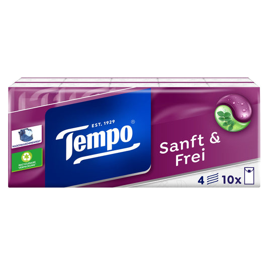 Tempo® Papiertaschentücher Sanft & Frei 21 x 21 cm (B x H) 4-lagig Zellstoff weiß 10 x 9 St./Pack.