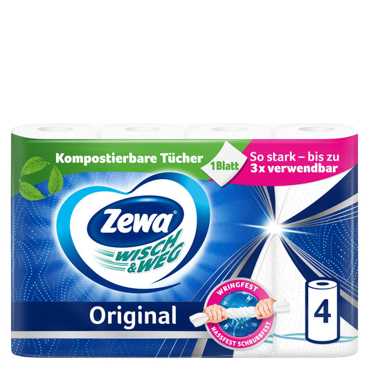 Zewa Küchenrolle Wisch & Weg Original 2-lagig Zellstoff weiß 4 Rl./Pack.