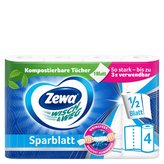 Zewa Küchenrolle Wisch & Weg Sparblatt 2-lagig Zellstoff weiß 4 Rl./Pack.