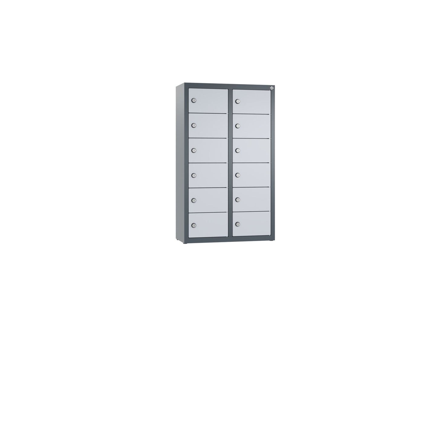 C+P Wandschließfach Intro 460 x 770 x 200 mm (B x H x T) 12 Fächer Zylinderschloss 19,46kg Stahl, lackiert weißaluminium